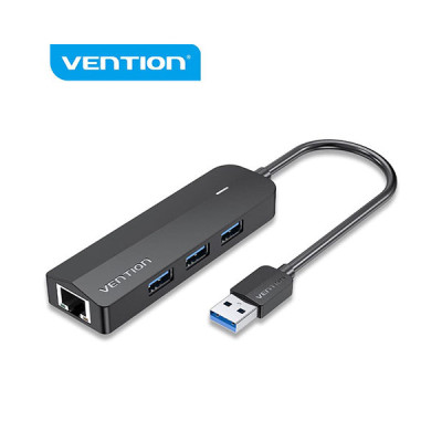 image of VENTION CHNBB 3-Port USB 3.0 Hub with Gigabit Ethernet Adapter 0.15M BLK with Spec and Price in BDT