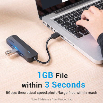 image of VENTION CHNBB 3-Port USB 3.0 Hub with Gigabit Ethernet Adapter 0.15M BLK with Spec and Price in BDT