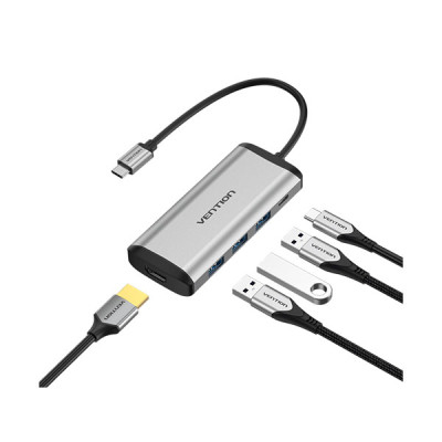 image of VENTION CNBHB Type-C to HDMI/USB-3/PD Converter 0.15M Gray Metal Type with Spec and Price in BDT
