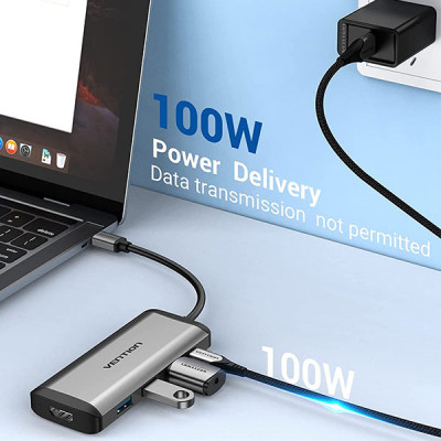 image of VENTION CNBHB Type-C to HDMI/USB-3/PD Converter 0.15M Gray Metal Type with Spec and Price in BDT