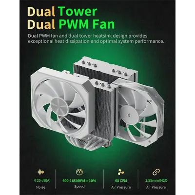 image of upHere UP2T6 Dual-Tower CPU Air Cooler - White with Spec and Price in BDT