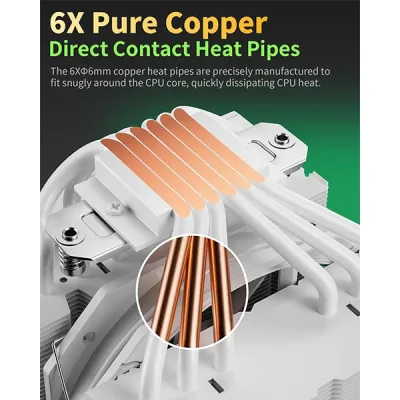 image of upHere UP2T6 Dual-Tower CPU Air Cooler - White with Spec and Price in BDT