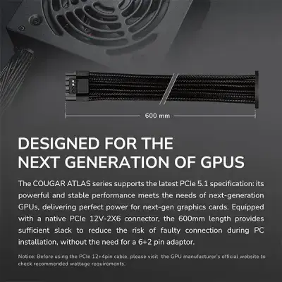 image of Cougar ATLAS750 750W ATX 3.1 PCIE 5.1 80+ Bronze Non-Modular Power Supply with Spec and Price in BDT