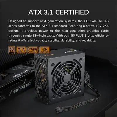 image of Cougar ATLAS750 750W ATX 3.1 PCIE 5.1 80+ Bronze Non-Modular Power Supply with Spec and Price in BDT