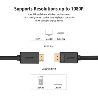 image of UGREEN DP101 (10203) DP Male to HDMI Male Cable - 3M with Spec and Price in BDT