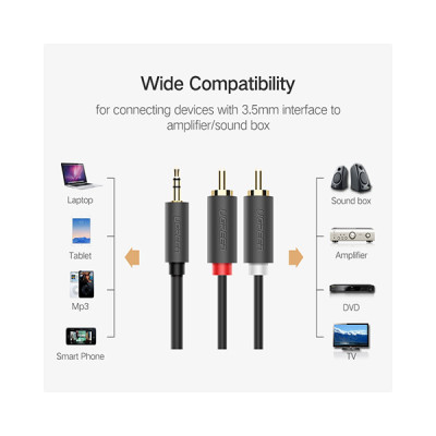 image of UGREEN AV102 (10510) 3.5mm to 2x RCA  Audio Cable - 2M with Spec and Price in BDT