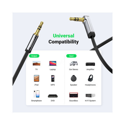 image of UGREEN AV119 (10728) 3.5mm 90 Degree Right Angle Extension Cable - 3M with Spec and Price in BDT