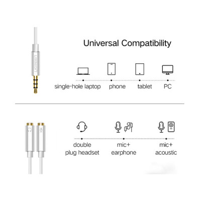 image of UGREEN AV141 (10789) 3.5mm to 2x3.5mm Audio Cable - White with Spec and Price in BDT