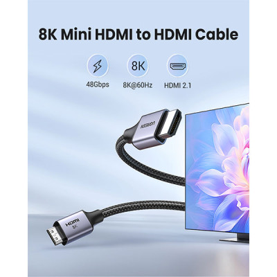 image of Ugreen HD163 (15515) 8K Mini HDMI to HDMI Cable - 2M with Spec and Price in BDT