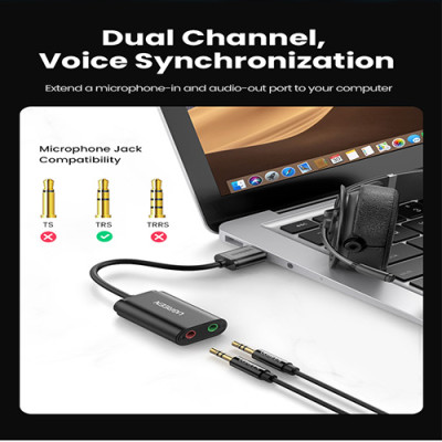 image of UGREEN US205 (30143) USB 2.0 External Sound Adapter - White with Spec and Price in BDT