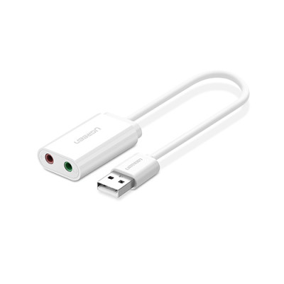 image of UGREEN US205 (30143) USB 2.0 External Sound Adapter - White with Spec and Price in BDT