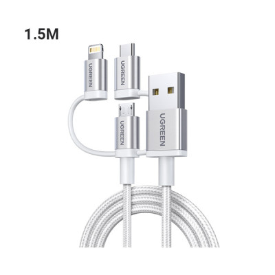 image of Ugreen US186 (50203) 3-in-1 USB 2.0-A Multifunction Cable - 1.5M with Spec and Price in BDT
