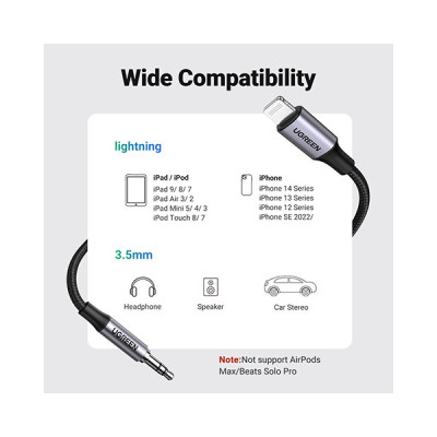 image of Ugreen US315 (70862) Lightning to 3.5mm Audio Cable - 2M with Spec and Price in BDT