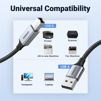 image of UGREEN US369 (90560) USB-A to USB-B Printer Cable - 5M with Spec and Price in BDT