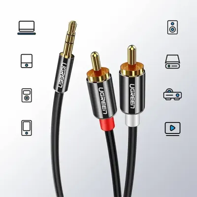 image of UGREEN AV116 (10591) 3.5mm to 2x RCA Cable - 5M with Spec and Price in BDT