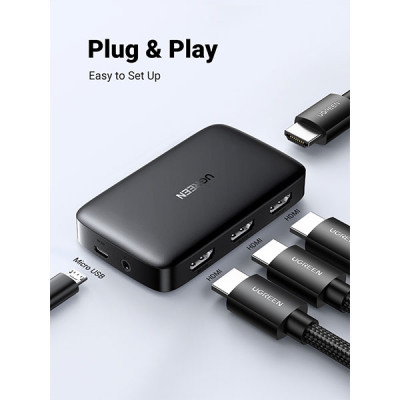 image of UGREEN CM332 (80125) 4K 3 In 1 Out HDMI Switcher with Spec and Price in BDT