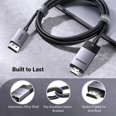 image of UGREEN DP115 (80395) 8K DisplayPort to HDMI Cable - 1M with Spec and Price in BDT