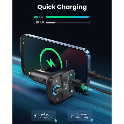 image of UGREEN CD229 (80910) Bluetooth FM Transmitter Car Adapter with Spec and Price in BDT