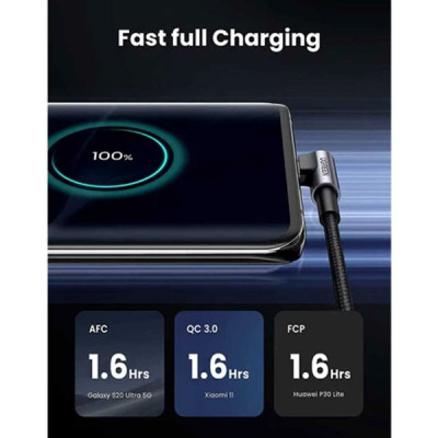 image of UGREEN US284 (50941) Right Angle USB-A to USB-C Cable 1m (Space Gray) with Spec and Price in BDT