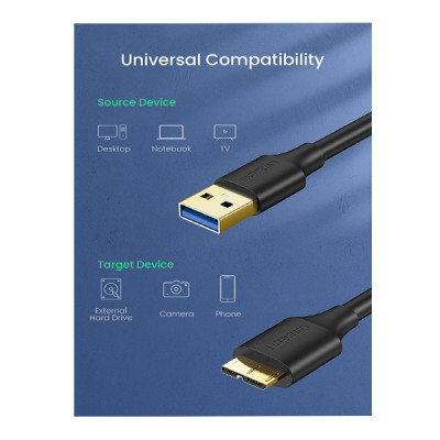 image of UGREEN US130 (10840) USB 3.0 A to Micro B Cable - 0.5M with Spec and Price in BDT