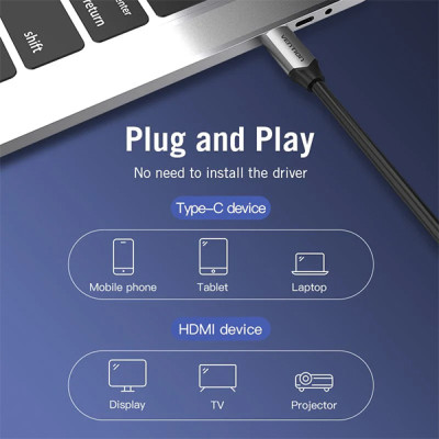 image of VENTION CGSBH Type-C to HDMI Cable - 2M with Spec and Price in BDT
