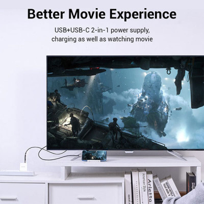 image of VENTION CGXBG USB-C to HDMI Cable with 2-in-1 Power Supply - 1.5M with Spec and Price in BDT