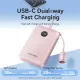 VENTION FKAL0-C 22.5W 10000mAh LED Display Power Bank with Built-in USB-C to C Cable - Blue