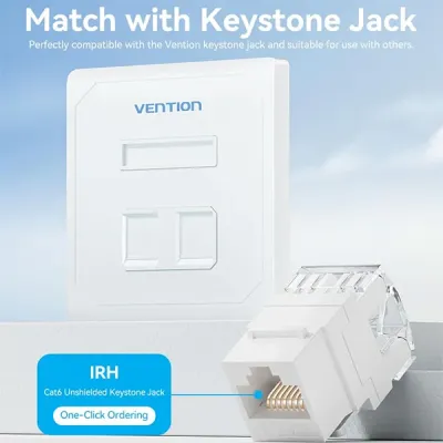 image of Vention IFEW0 2-Port Keystone Jack Wall Plate - White with Spec and Price in BDT