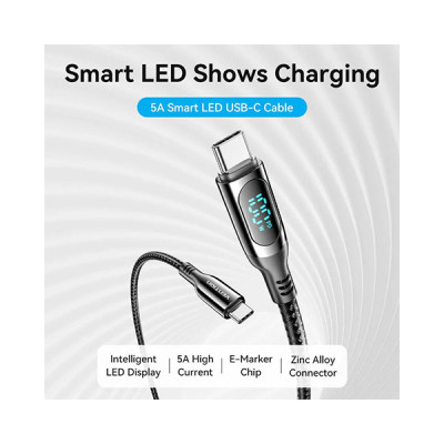 image of VENTION TAYBAV Type-C to Type-C 5A USB 2.0 LED Display Cable - 1.2M with Spec and Price in BDT
