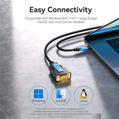 image of VENTION VAS-C02-B150 USB to RS232 Serial Adapter - 1.5M with Spec and Price in BDT