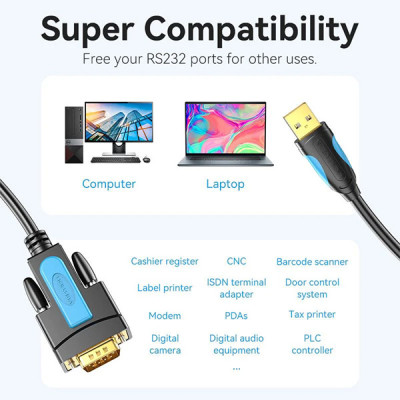 image of VENTION VAS-C02-B150 USB to RS232 Serial Adapter - 1.5M with Spec and Price in BDT