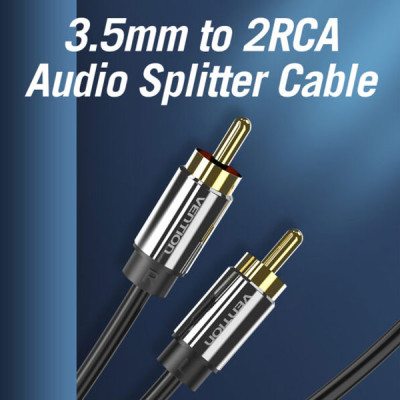 image of VENTION BCFBF 3.5mm Male to 2RCA Male Audio Cable 1M Black Metal Type with Spec and Price in BDT