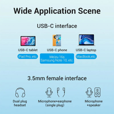 image of Vention BGPHY USB-C Male to TRS Audio & Mic Jack Converter with Spec and Price in BDT