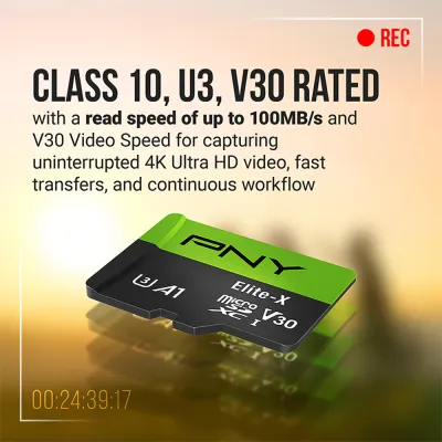 image of PNY Elite-X 64GB Class 10 U3 V30 microSD Flash Memory Card with Spec and Price in BDT
