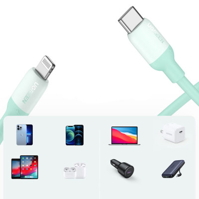 image of UGREEN US387 (20308) USB-C to Lightning Silicone Cable 1m (Green) with Spec and Price in BDT