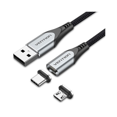 image of VENTION CQMHH USB 2.0 A Male to 2-in-1 Micro-B & USB-C Male Magnetic Cable - 2M with Spec and Price in BDT